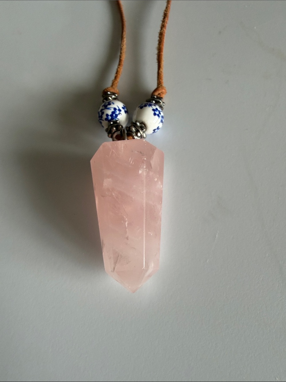 Rose Quartz Pendant Necklace with Ceramic Bead Accents - Picture 2 of 3